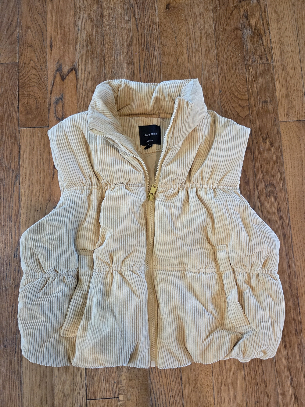 Love Tree Cream Corduroy Cropped Puffer Vest - M